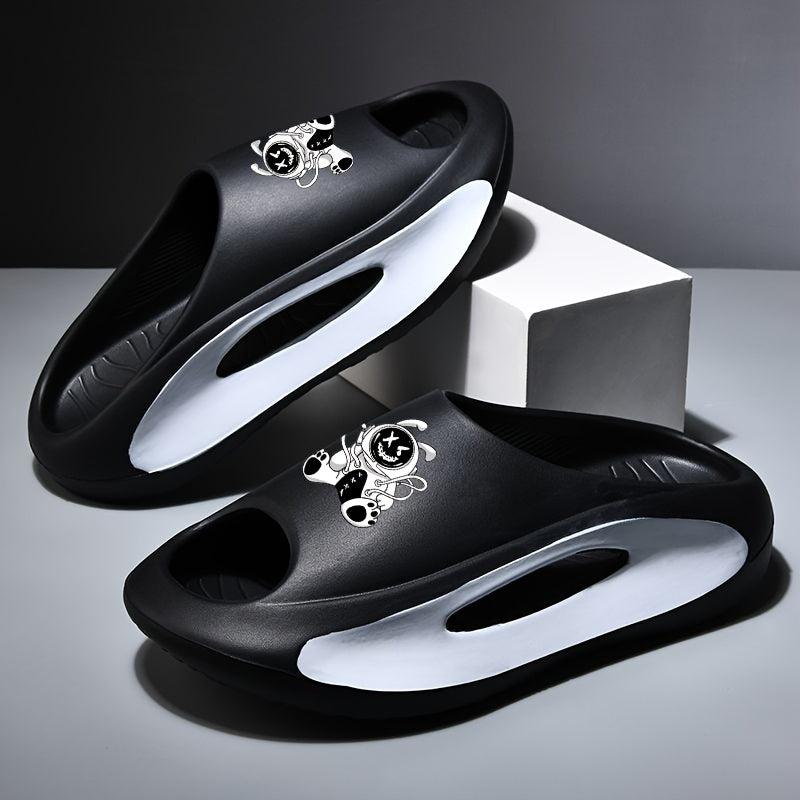 Plus Size Men's Vintage Astronaut Pattern Color Block Open Toe Breathable Chunky Slippers, Comfy Non Slip Durable Anti Odor EVA Slides, Men's Footwear